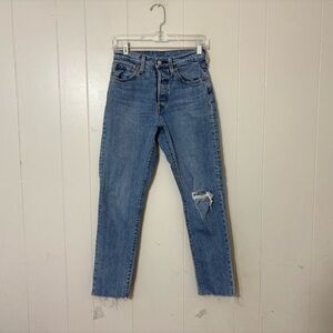 Levi’s 501 Original High Rise Straight Jeans Distressed Raw Hem Blue Women’s 25